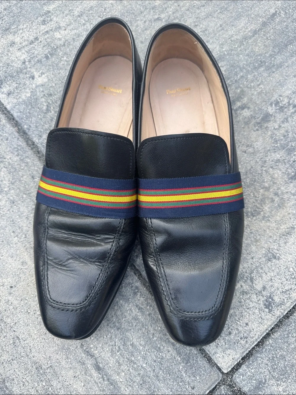 Paul Stuart Herve Ribbon Band Black Leather Loafer. Size 10 1/2.